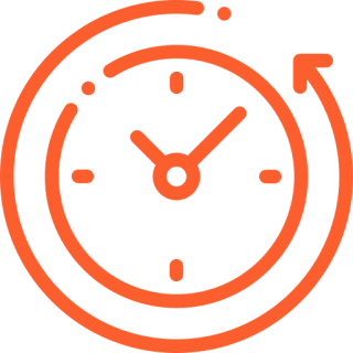 Orange clock icon with an arrow circling clockwise, indicating time or progress.